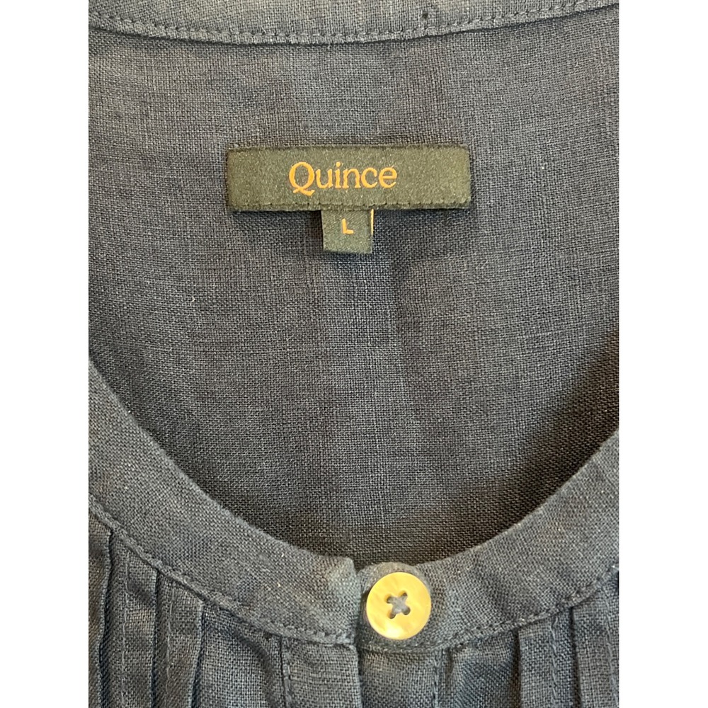 Quince Navy Blue 100% Linen Pintuck Sleeveless Shift Dress Large - Picture 3 of 4